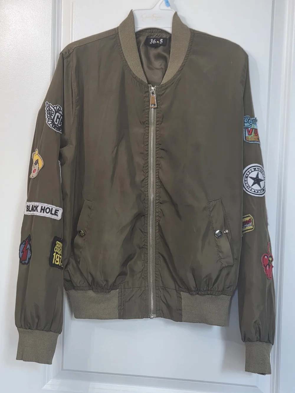 Kids Olive Green Patchwork Bomber Jacket